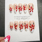 4 for 3 timed offer Scarlet Petal Muse Press On Nails, Red Flowers and Pearl Accents, White French Tips, Almond