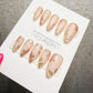 4 for 3 timed offer Gilded Petal Waltz Press On Nails, Pink Flowers and Gold Chrome Leaves, Nude Almond
