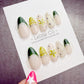 4 for 3 timed offer Olive Blossom Gleam Press On Nails, Green French Tips and Olive Cat Eye, Flower and Glitter, Almond