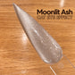 A close-up image of a glittery nail polish bottle on a wooden surface, with text above it that reads "Moonlit Ash CAT Eye Effect".
