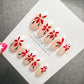 4 for 3 timed offer Scarlet Petal Muse Press On Nails, Red Flowers and Pearl Accents, White French Tips, Almond