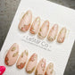 4 for 3 timed offer Gilded Petal Waltz Press On Nails, Pink Flowers and Gold Chrome Leaves, Nude Almond