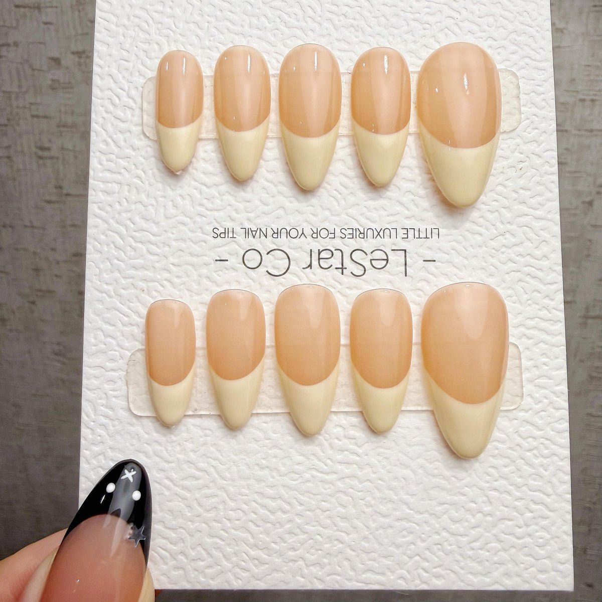 4 for 3 timed offer Buttercream Muse Press On Nails, Pale Yellow French Tips, Peach Nude Base, Glossy Almond