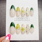 4 for 3 timed offer Olive Blossom Gleam Press On Nails, Green French Tips and Olive Cat Eye, Flower and Glitter, Almond