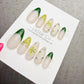 4 for 3 timed offer Olive Blossom Gleam Press On Nails, Green French Tips and Olive Cat Eye, Flower and Glitter, Almond