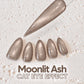 a collection of glittery nail polish bottles with a text overlay that reads "Moonlit Ash CAT EYE EFFECT".