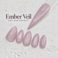 a collection of glittery nail polish bottles with a text overlay that reads "Ember Veil CAT EYE EFFECT".