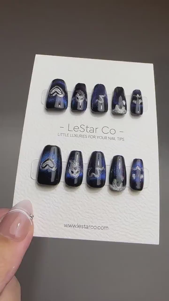 Reusable Ghostly Galaxy Cat Eye Effect | Nails Premium Press on Nails Gel Manicure | Fake Nails | Handmade | faux nails TS431