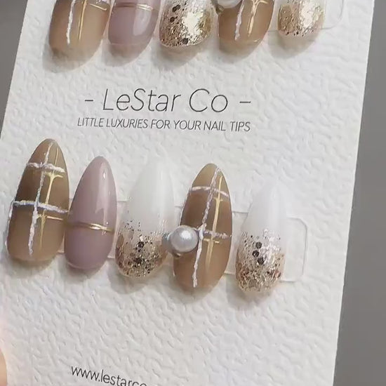 Reusable Nude Language Sophisticated Modern | Nails Premium Press on Nails Gel Manicure | Fake Nails | Handmade | Lestarco faux nails QN428