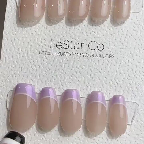 Reusable Lilydale lavender French Tip | Nails Premium Short Press on Nails Gel Manicure | Fake Nails | Handmade | Lestarco faux nails TS386