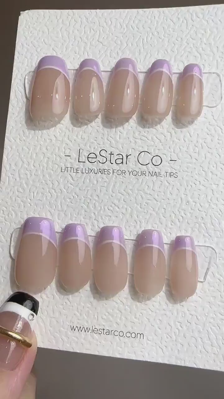 Reusable Lilydale lavender French Tip | Nails Premium Short Press on Nails Gel Manicure | Fake Nails | Handmade | Lestarco faux nails TS386