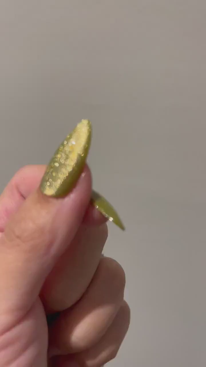 Olive Sprinkle |Cat Eye Gel Polish | Sheer Oliver Green w/Silver Shimmer | Long Lasting Brush on UV Gels Nail DIY  Manicure Nail Art Supply