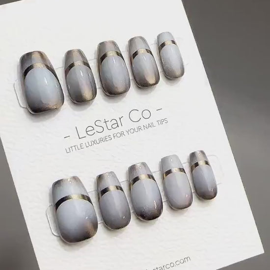 Reusable Eclipse Metallic Chrome Bronze | Premium Press on Nails Gel | Fake Nails | faux nails QN424