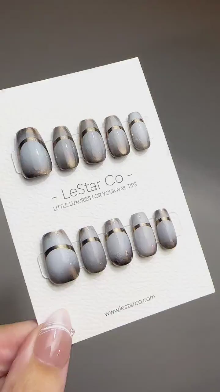 Reusable Eclipse Metallic Chrome Bronze | Premium Press on Nails Gel | Fake Nails | faux nails QN424