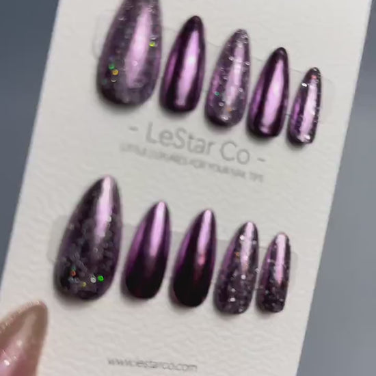 Reusable Purple  Chrome | Nails Premium Press on Nails Gel Manicure | Fake Nails | Handmade | Lestarco faux nails KS402