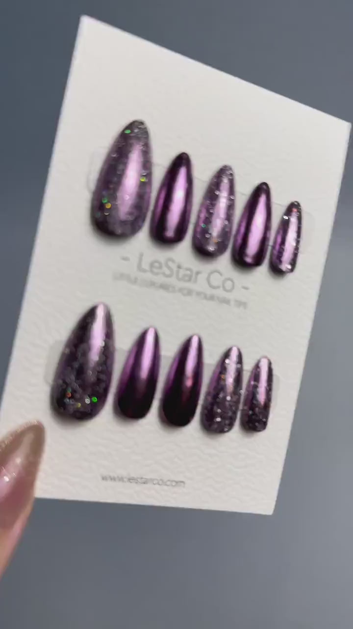 Reusable Purple  Chrome | Nails Premium Press on Nails Gel Manicure | Fake Nails | Handmade | Lestarco faux nails KS402