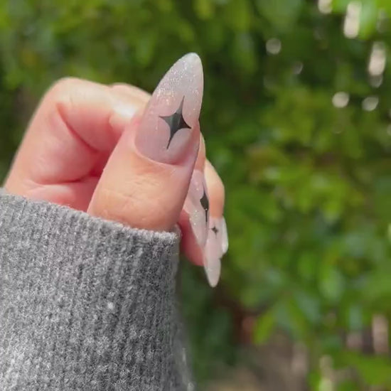 Reusable Shimmer Star Premium Short Press on Nails Gel Manicure | Fake Nails | Handmade | Lestarco faux nails XWZ123