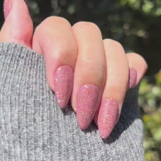 Ember Blush | Sheer Pink w/ Gold Red Glitter | Ultra Shine Long Lasting Brush on UV Gels Home Nail DIY False Tips Manicure Nail Art Supply