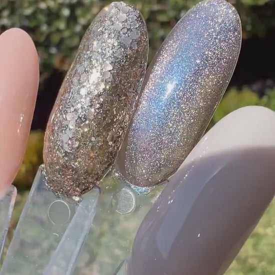 Ballet Shoes | Nude mix Silver Shimmer | Ultra Shine Long Lasting Brush on UV Gels Home Nail DIY False Tips Manicure Nail Art Supply