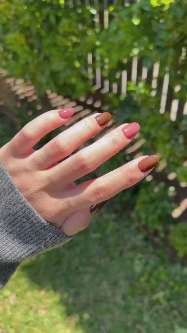 Reusable Chocolate Pink Premium Short Press on Nails Gel Manicure | Fake Nails | Handmade | Lestarco faux nails XWZ117