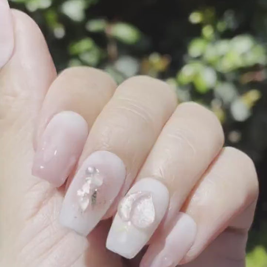 Reusable Peachy Pale | Premium Press on Nails Gel Manicure | Fake Nails | Handpainted by Professional Nail Artist faux nails 117zz