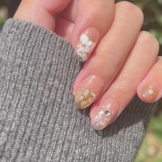 Reusable Gold Ribbon Premium Press on Nails Gel Manicure | Fake Nails | Handmade | Lestarco faux nails XWZ102