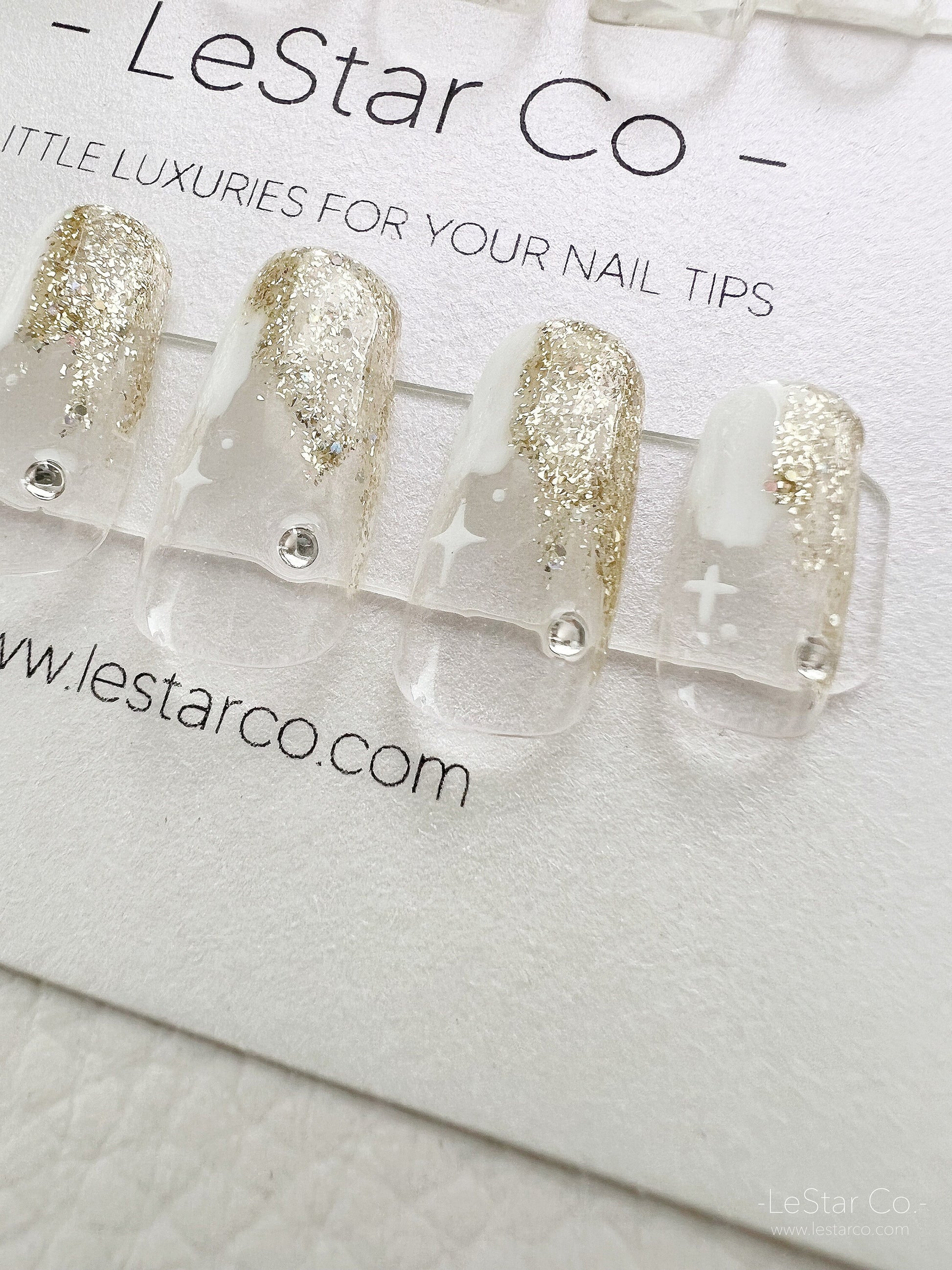 Reusable Gold Star | Premium Press on Nails Gel Manicure | Fake Nails | Handmade | Lestarco faux nails 129zz