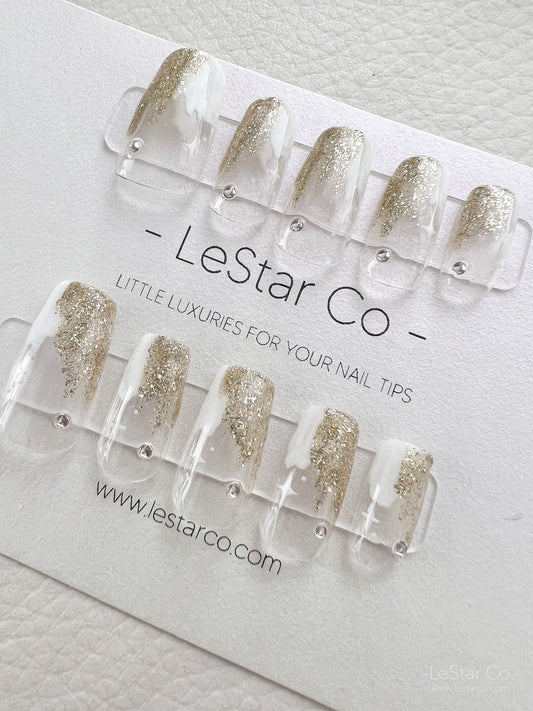 Reusable Gold Star | Premium Press on Nails Gel Manicure | Fake Nails | Handmade | Lestarco faux nails 129zz