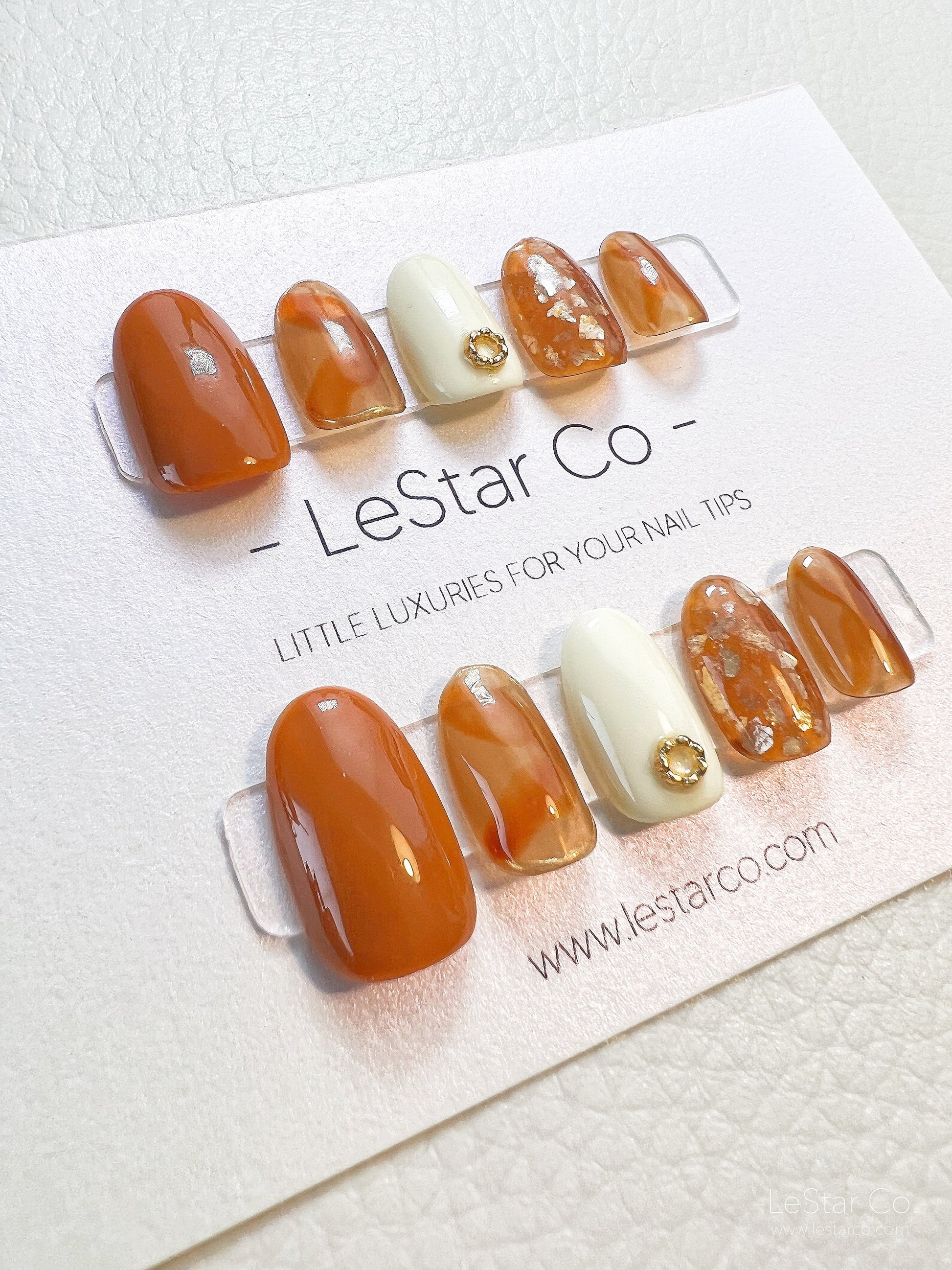 Reusable Autumn Leaves Premium Press on Nails Gel Manicure | Fake Nails | Handmade | Lestarco faux nails XWZ100