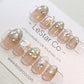 Reusable Gold Ribbon Premium Press on Nails Gel Manicure | Fake Nails | Handmade | Lestarco faux nails XWZ102