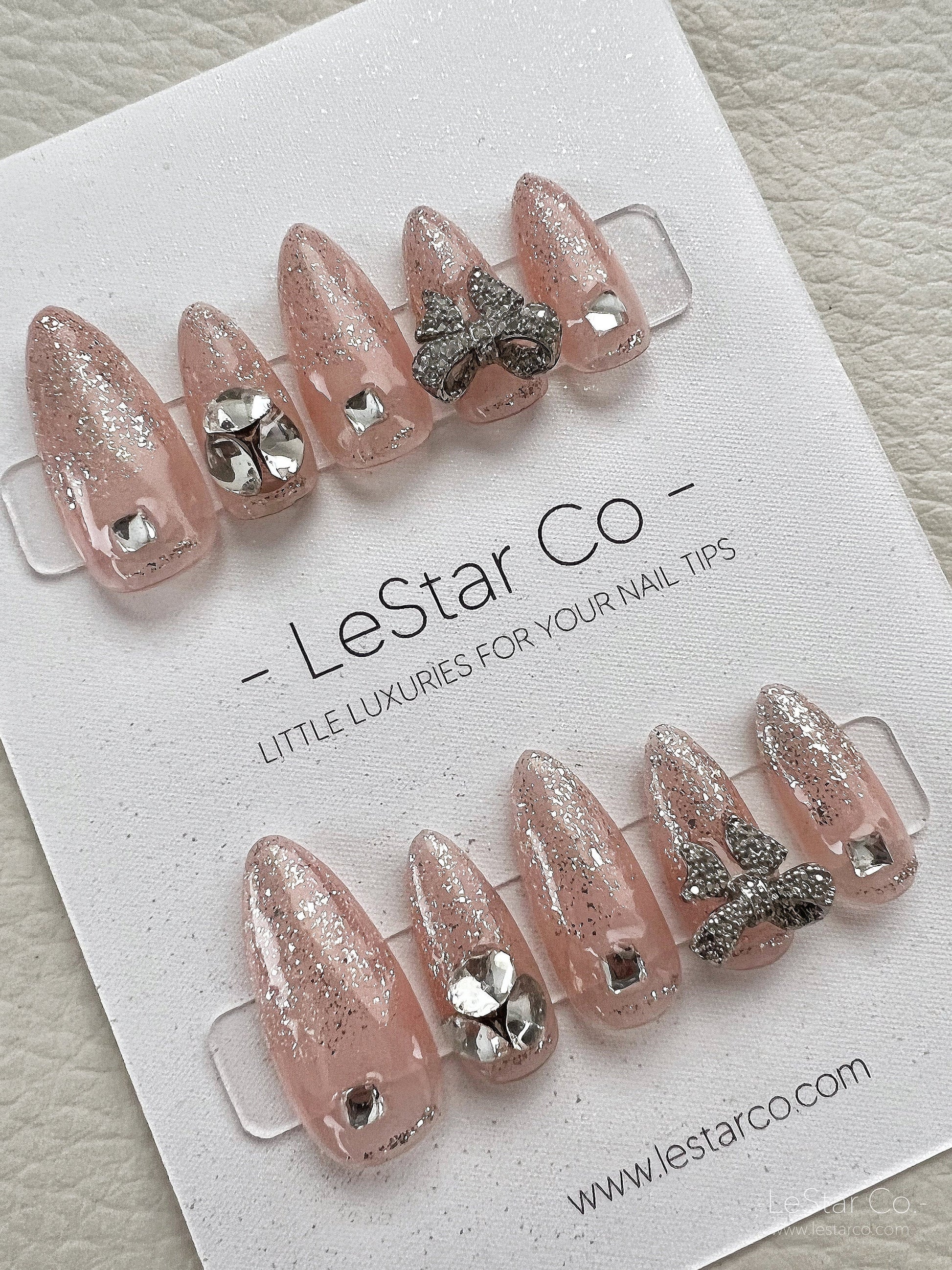 Reusable Rhinestone Nude Premium Short Press on Nails Gel Manicure | Fake Nails | Handmade | Lestarco faux nails XWZ120