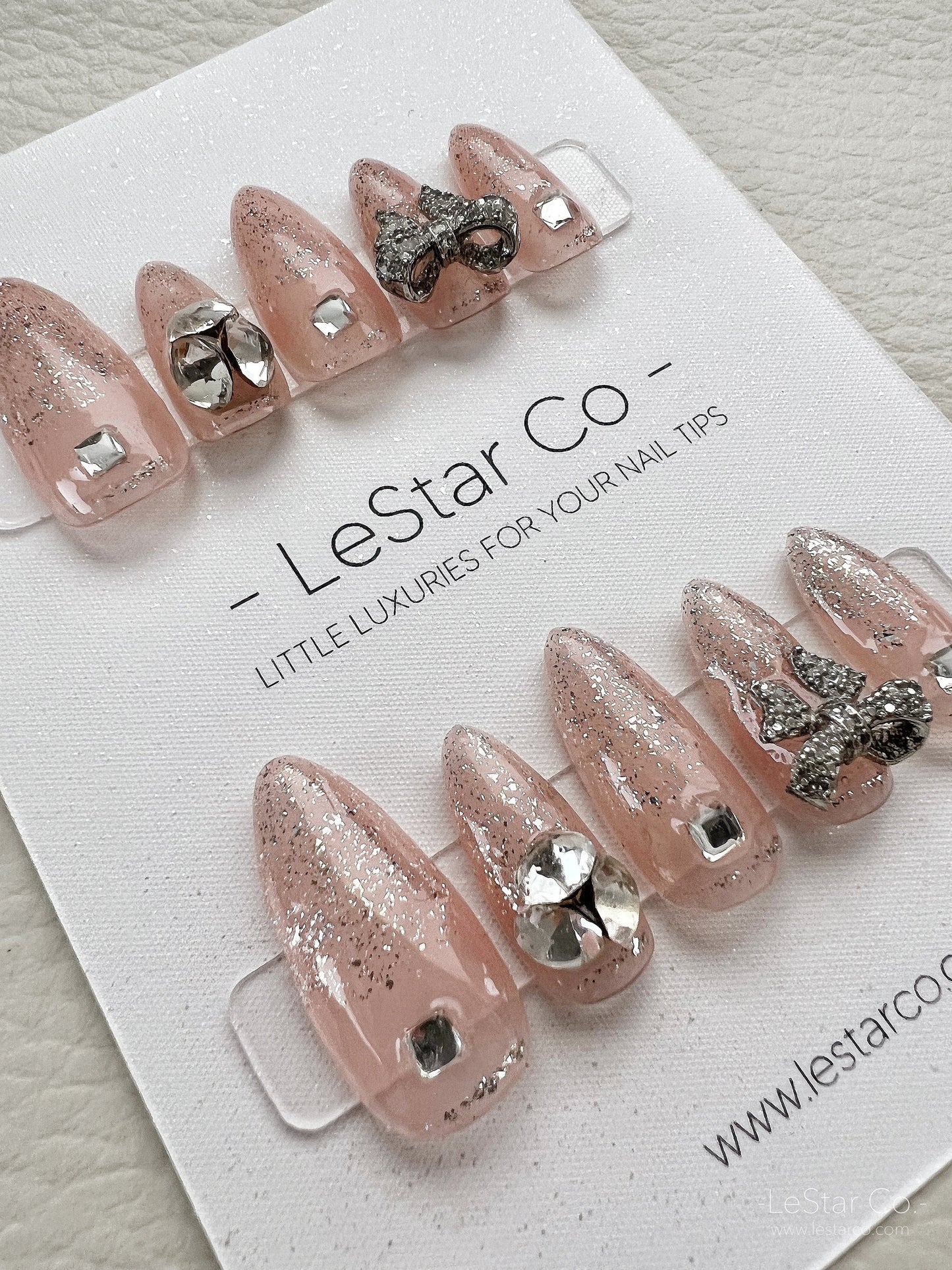 Reusable Rhinestone Nude Premium Short Press on Nails Gel Manicure | Fake Nails | Handmade | Lestarco faux nails XWZ120