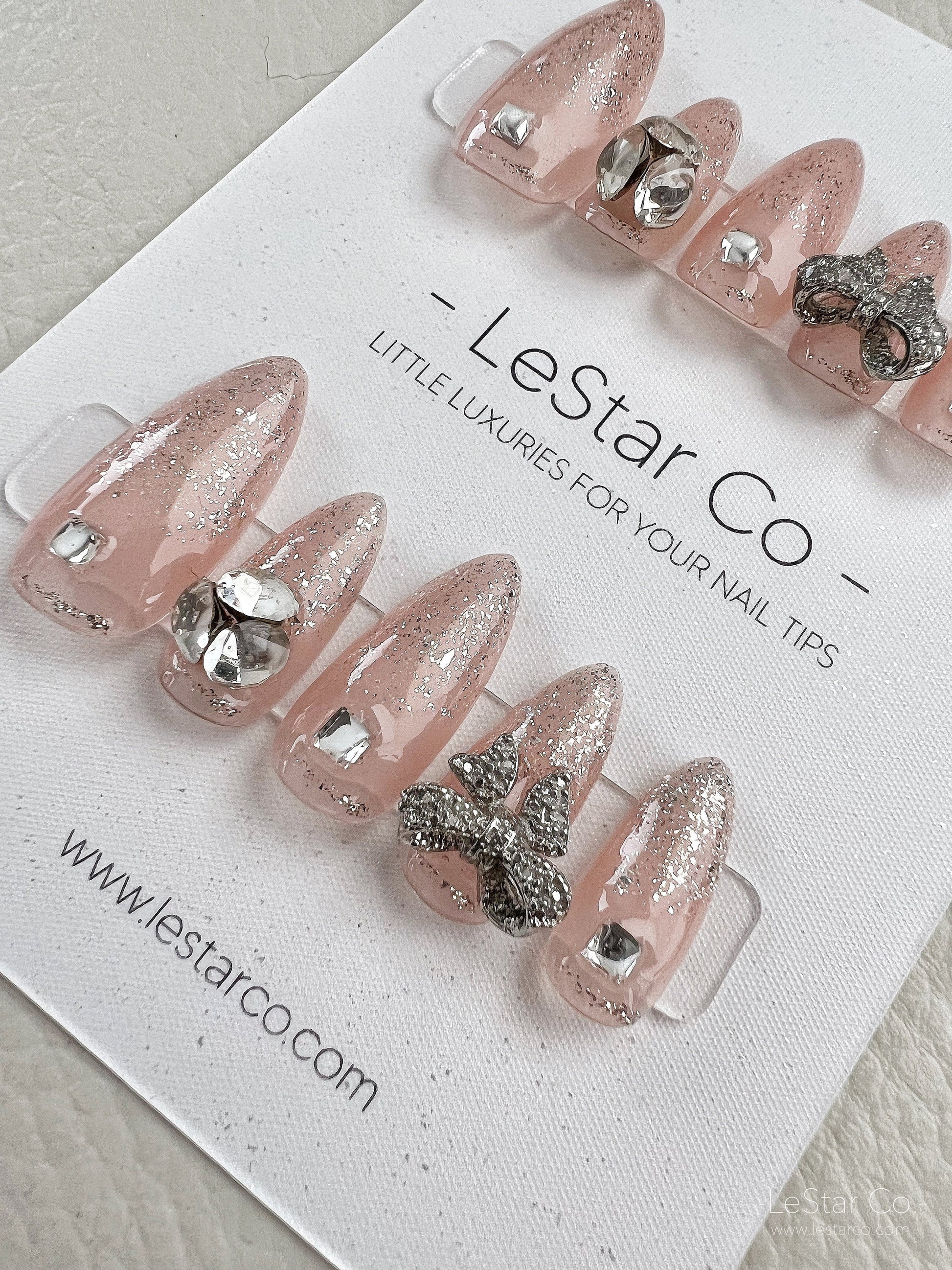 Reusable Rhinestone Nude Premium Short Press on Nails Gel Manicure | Fake Nails | Handmade | Lestarco faux nails XWZ120