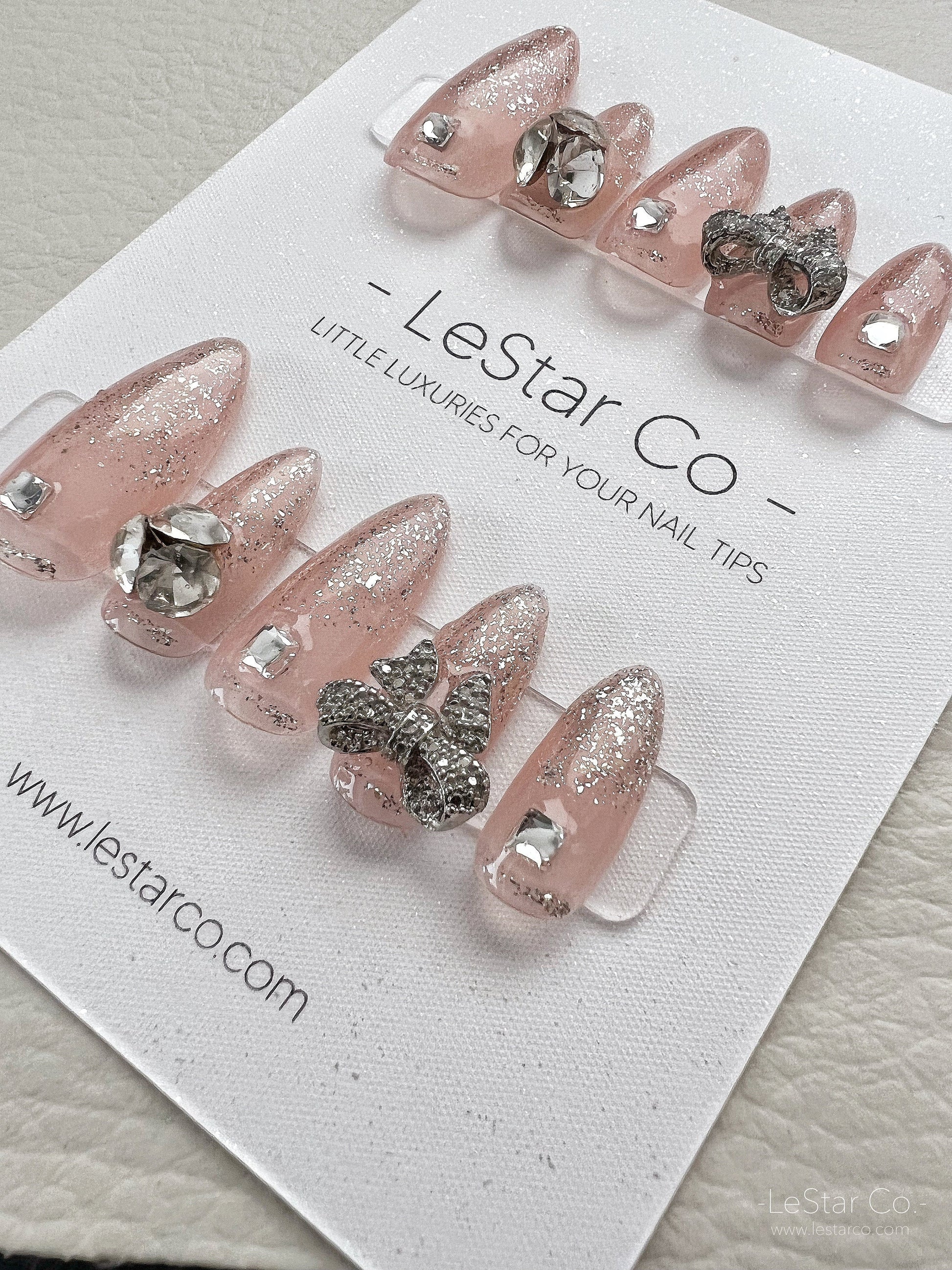 Reusable Rhinestone Nude Premium Short Press on Nails Gel Manicure | Fake Nails | Handmade | Lestarco faux nails XWZ120