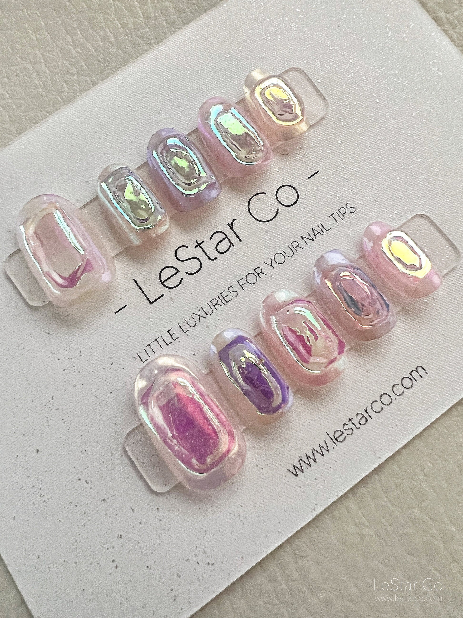 Reusable Iridescent Icy Premium Short Press on Nails Gel Manicure | Fake Nails | Handmade | Lestarco faux nails 132zz