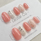 Reusable Peach Gold Foil Premium Short Press on Nails Gel Manicure | Fake Nails | Handmade | Lestarco faux nails XWZ132