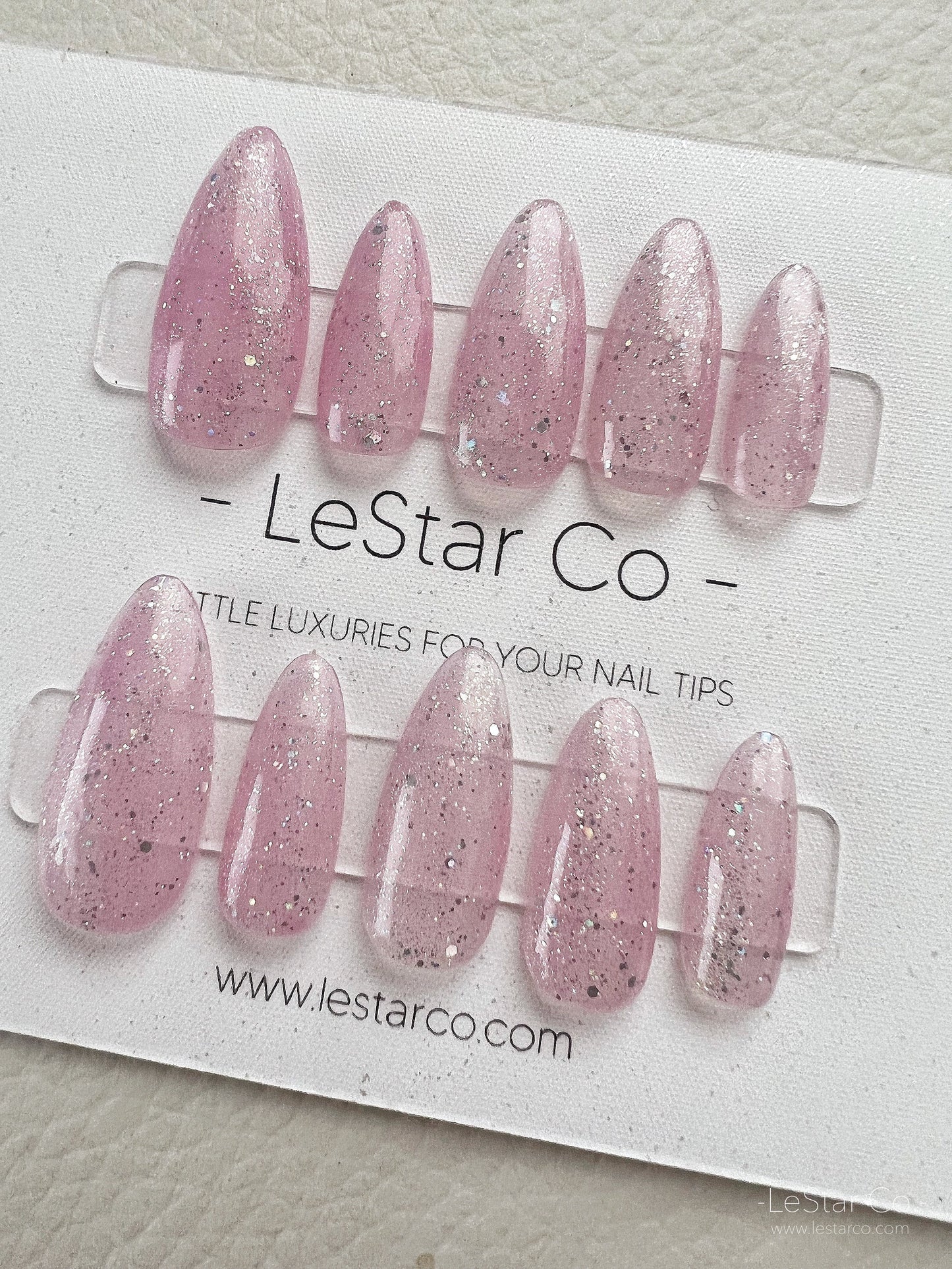 Reusable Summer Star Pink Glitter | Premium Press on Nails Gel Manicure | Fake Nails | Handmade Gel Nail Artist faux nails 133zz