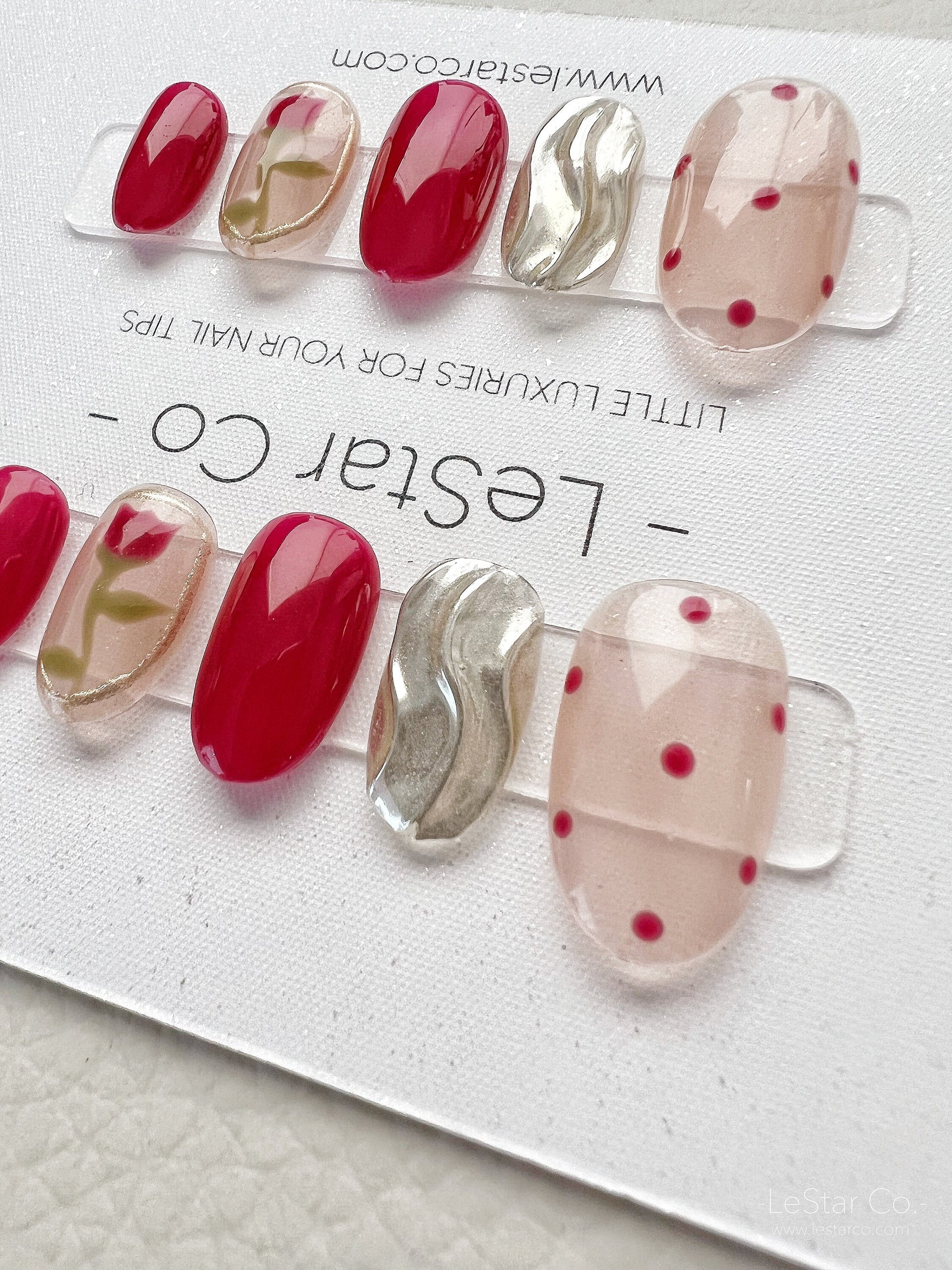 Reusable Rose Garden Red Flower  Premium Press on Nails Gel Manicure | Fake Nails | Handmade | Lestarco faux nails XWZ137