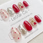 Reusable Rose Garden Red Flower  Premium Press on Nails Gel Manicure | Fake Nails | Handmade | Lestarco faux nails XWZ137