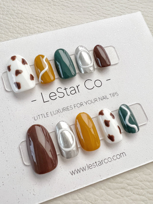 Reusable Abstract Art Premium Press on Nails Gel Manicure | Fake Nails | Handmade | Lestarco faux nails XWZ139