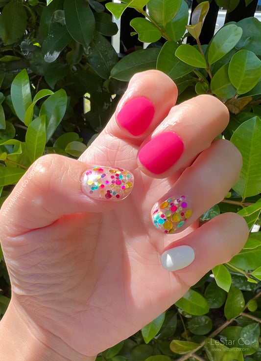 Reusable Hot Pink Glitter | Premium Press on Nails Gel | Fake Nails | Cute Fun Colorful Colorful Gel Nail Artist faux nails xx149