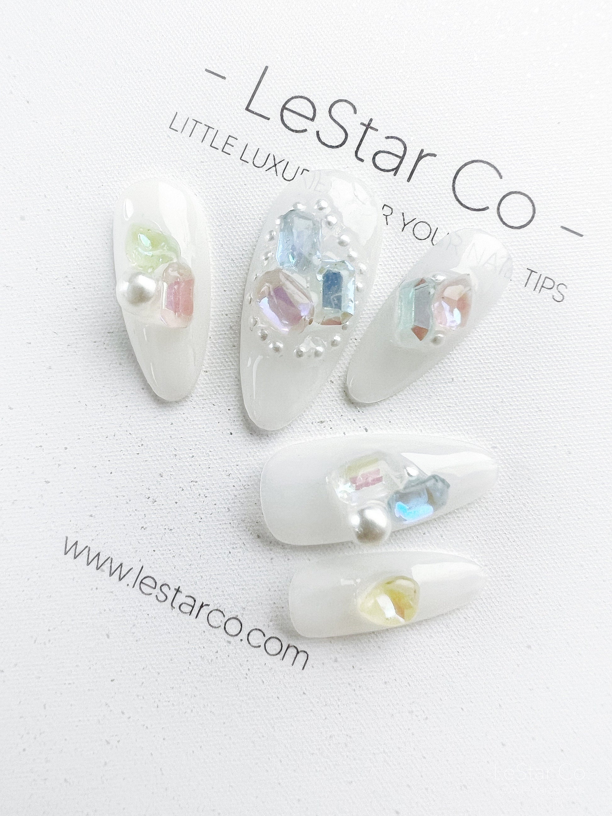 Reusable Sweet Candy with Pearls | Premium Press on Nails Gel Manicure | Fake Nails | Handmade | Lestarco faux nails 141zz