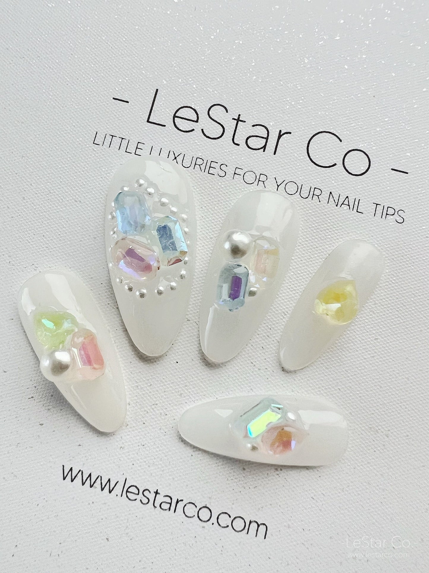 Reusable Sweet Candy with Pearls | Premium Press on Nails Gel Manicure | Fake Nails | Handmade | Lestarco faux nails 141zz