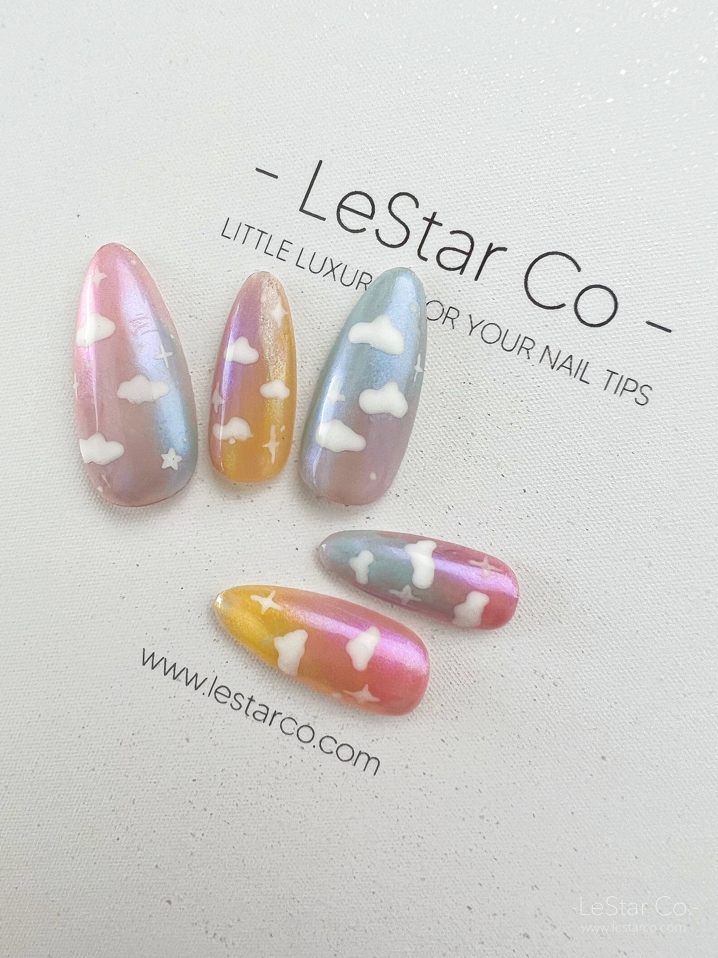 Reusable Rainbow Cloud | Premium Press on Nails Gel Manicure | Fake Nails | Handmade | Lestarco faux nails 146zz