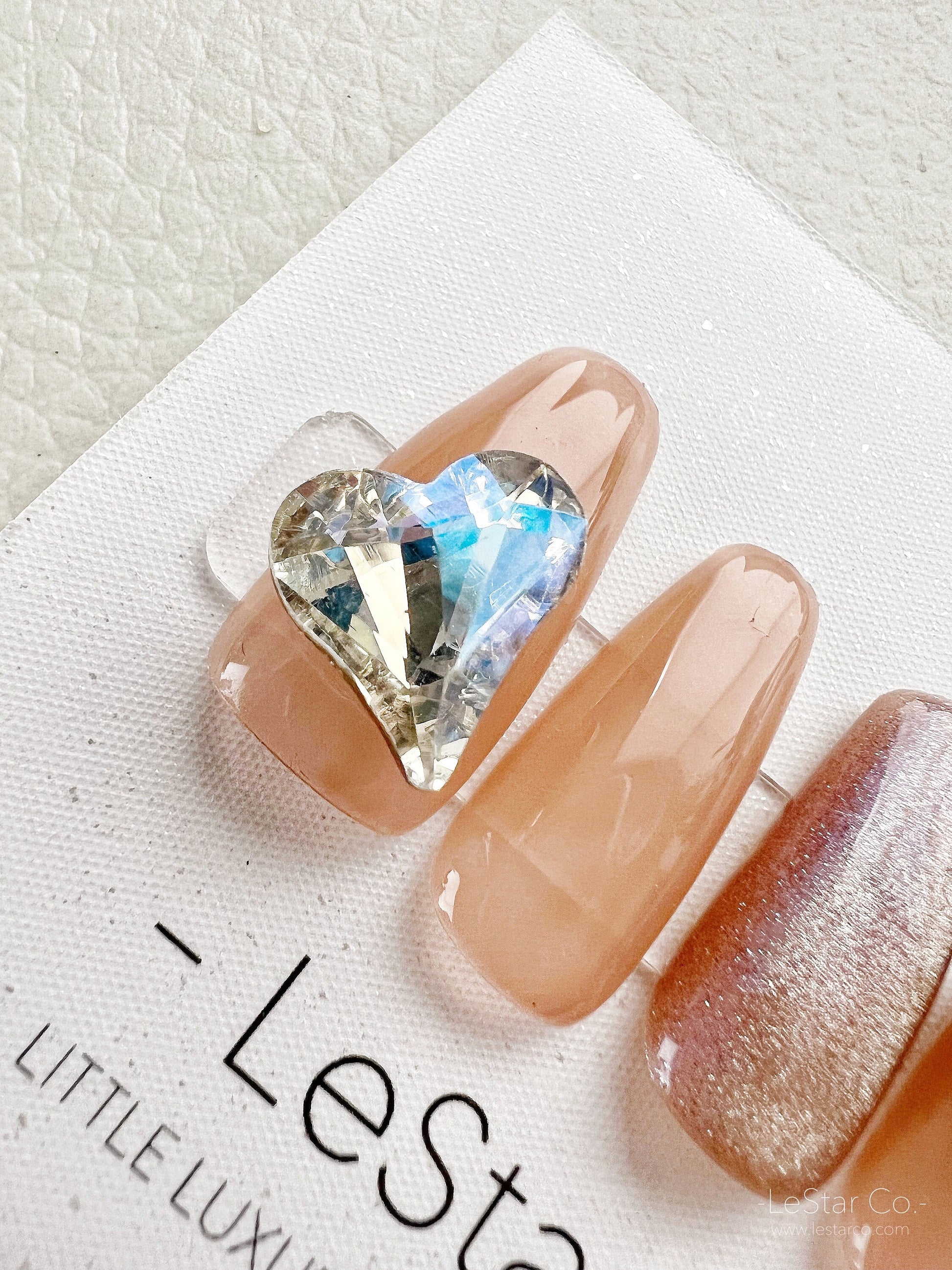 Reusable Crystal Heart Ribbon | Premium Press on Nails Gel Manicure | Fake Nails | Handmade | Lestarco faux nails 131zz