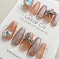 Reusable Crystal Heart Ribbon | Premium Press on Nails Gel Manicure | Fake Nails | Handmade | Lestarco faux nails 131zz