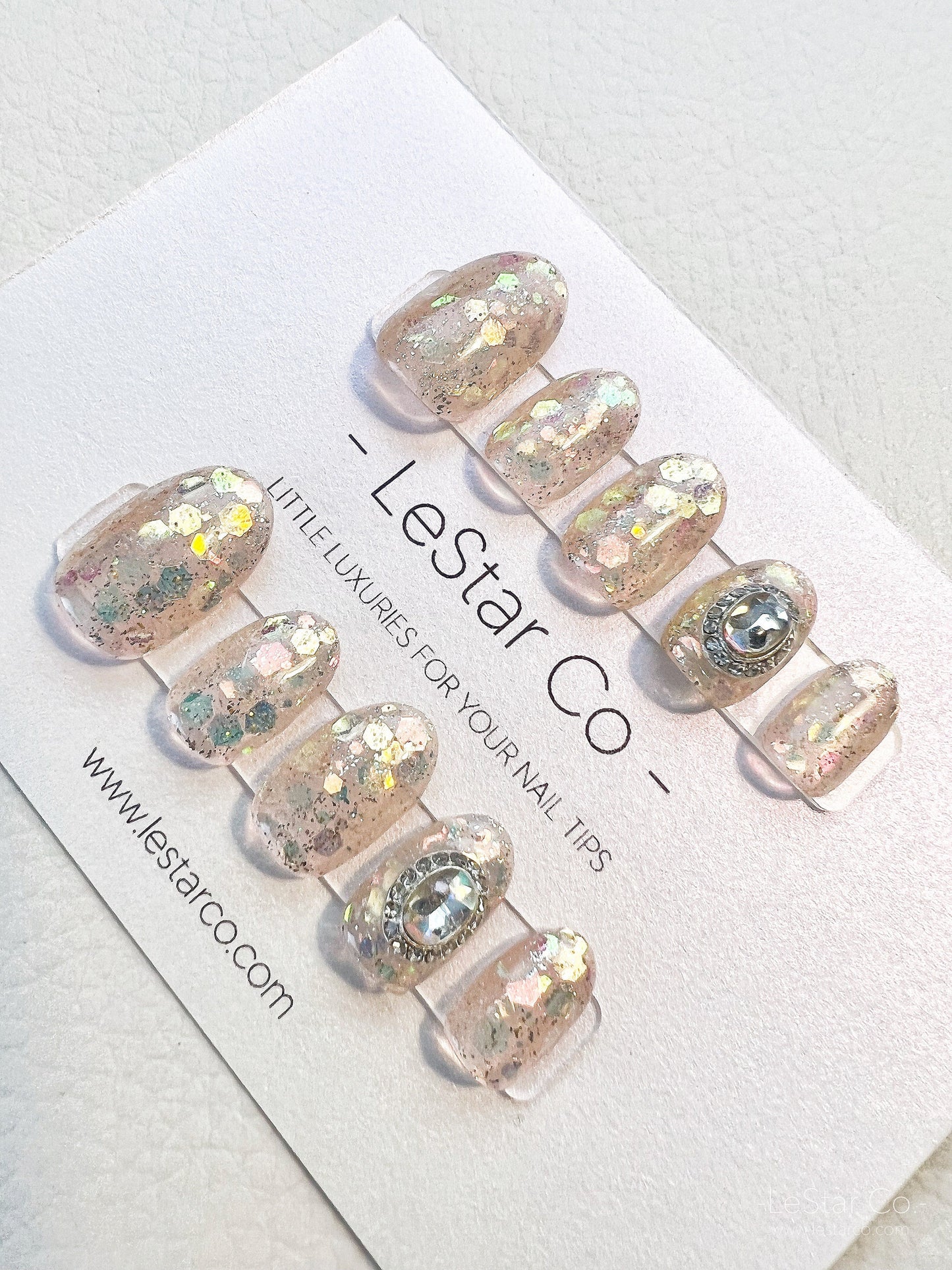 Reusable Glitter w/ Oval Gem Premium Press on Nails Gel Manicure | Fake Nails | Handmade | Lestarco faux nails XWZ099