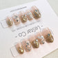 Reusable Gold Ribbon Premium Press on Nails Gel Manicure | Fake Nails | Handmade | Lestarco faux nails XWZ102