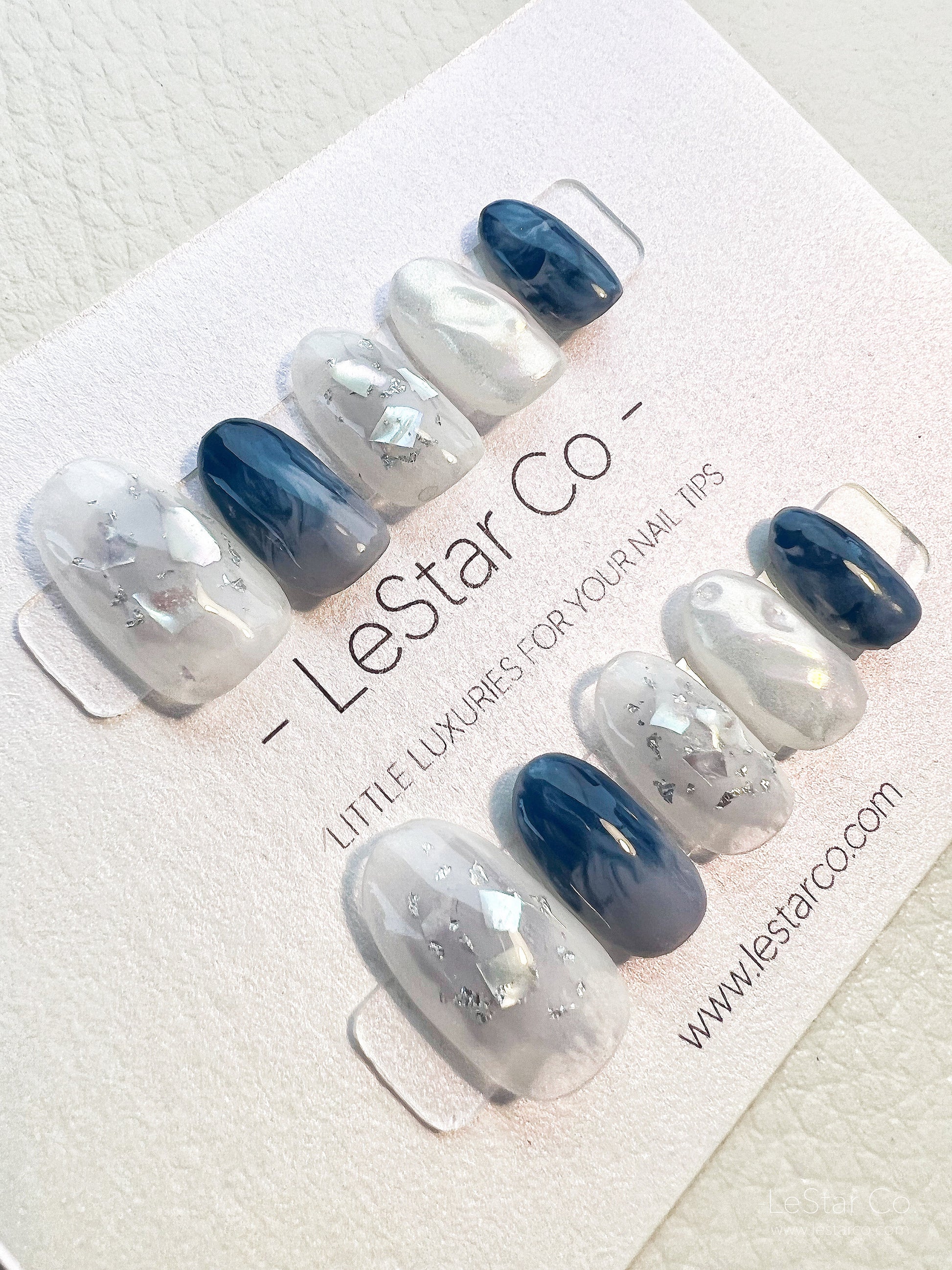 Reusable Grey Blue  Premium Press on Nails Gel Manicure | Fake Nails | Handmade | Lestarco faux nails XWZ105