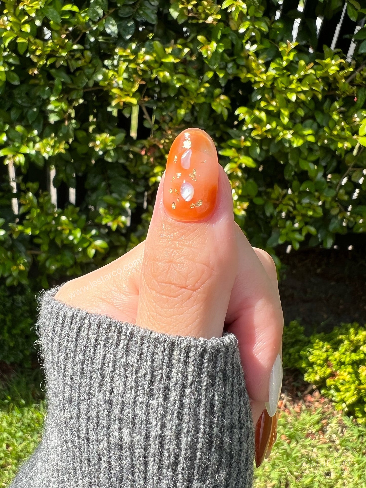 Reusable Shimmery White Orange  Press on Nails Gel Manicure | Fake Nails | Handmade | Lestarco faux nails XWZ106